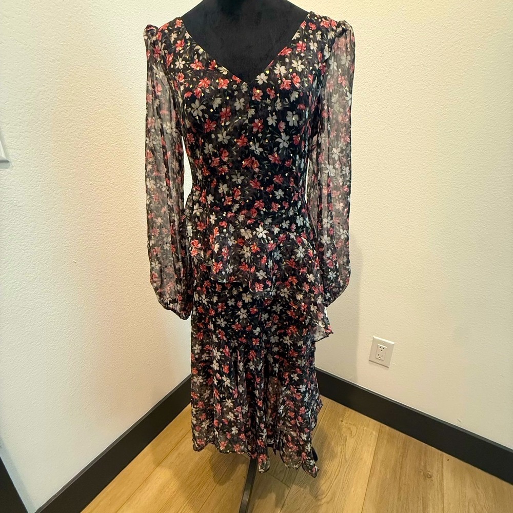 ASTR The Label Black Floral Chiffon Midi Dress – Size M